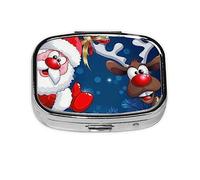 Pastillero de metal con diseño de Papá Noel y ciervo, organizador de pastillas portátil para bolsillo o bolso, organizador decorativo de medicamentos, contenedor de vitaminas