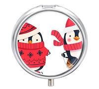 Pastillero de metal con diseño de pingüinos de Navidad, portátil, organizador de medicamentos