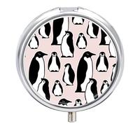 Pastillero de metal con diseño de pingüinos, portátil, organizador de medicamentos
