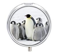 Pastillero de metal con diseño de pingüinos, portátil, organizador de medicamentos
