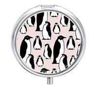 Pastillero de metal con diseño de pingüinos y animales, portátil, organizador de medicamentos