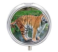 Pastillero de metal con diseño de tigre portátil, organizador de medicamentos