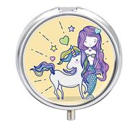 Pastillero de metal con diseño de unicornio de sirena, organizador de medicamentos, contenedor de vitamina