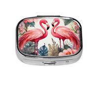 Pastillero de metal con diseño floral y flamenco, organizador de pastillas portátil de viaje para bolsillo o bolso, caja de medicina decorativa, contenedor de vitaminas