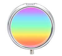 Pastillero de metal con fondo de arco iris portátil, organizador de medicamentos y vitaminas, contenedor