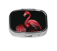 Pastillero de metal con fondo negro de flamenco, organizador de pastillas de viaje portátil para bolsillo o bolso, caja de medicina decorativa, contenedor de vitaminas