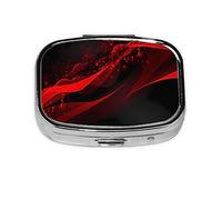 Pastillero de metal con fondo negro y rojo, organizador de píldoras portátil para bolsillo o bolso, organizador decorativo de medicamentos, contenedor de vitaminas