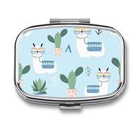 Pastillero de metal con forma de alpaca y cactus, organizador de medicamentos, contenedor de vitamina