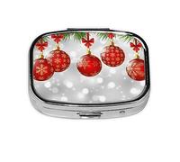 Pastillero de metal con forma de bola roja, organizador de píldoras portátil para bolsillo o bolso, organizador decorativo de medicamentos, contenedor de vitaminas
