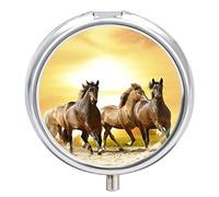 Pastillero de metal con forma de caballo y puesta de sol, organizador de medicamentos