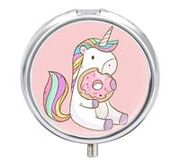 Pastillero de metal con forma de dona de unicornio, portátil, organizador de medicamentos, contenedor de vitamina