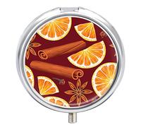 Pastillero de metal con hojas naranjas portátil, organizador de medicamentos, contenedor de vitamina