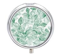 Pastillero de metal con hojas verdes, portátil, organizador de medicamentos, contenedor de vitamina