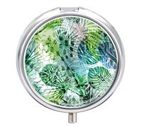 Pastillero de metal con hojas verdes, portátil, organizador de medicamentos, contenedor de vitamina
