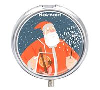 Pastillero de metal con patrón de puntos de Navidad portátil, organizador de medicamentos, contenedor de vitamina
