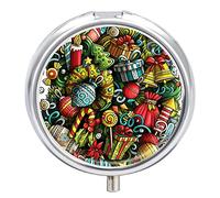 Pastillero de metal con patrón navideño portátil, organizador de medicamentos y vitaminas