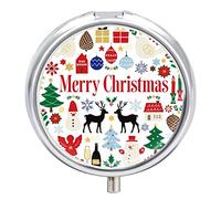 Pastillero de metal con patrones de Feliz Navidad portátil, organizador de medicamentos, contenedor de vitamina