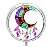 Pastillero de metal con plumas de luna, organizador de medicamentos, contenedor de vitamina