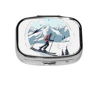 Pastillero de metal con temática de esquí, organizador de píldoras portátil para bolsillo o bolso, organizador decorativo de medicamentos, contenedor de vitaminas