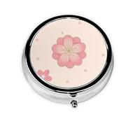 Pastillero de metal de 2 x 2 x 0.7 pulgadas, mini caja organizadora de pastillas de medicina de viaje para bolsillo de bolso, pequeñas flores de cerezo rosadas