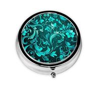 Pastillero de metal de 2 x 2 x 0.7 pulgadas, mini organizador de pastillas de medicina de viaje para bolso, bolsillo, estampado turquesa