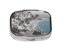 Pastillero de metal de Seaside City, organizador de pastillas portátil para bolsillo o bolso, caja de medicina decorativa, contenedor de vitaminas