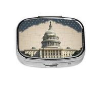 Pastillero de metal del Capitolio de los Estados Unidos, organizador de pastillas portátil de viaje para bolsillo o bolso, caja de medicina decorativa, contenedor de vitaminas