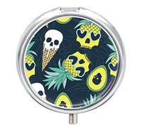 Pastillero de metal, diseño de calavera, helado, piña, portátil, organizador de medicamentos, contenedor de vitamina