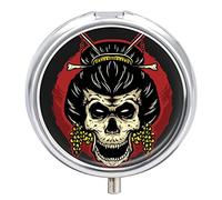 Pastillero de metal, diseño de calavera, para mujer, portátil, organizador de medicamentos, contenedor de vitamina