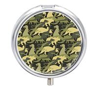 Pastillero de metal, diseño de dinosaurio, camuflaje, portátil, organizador de medicamentos