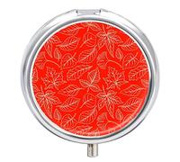 Pastillero de metal, diseño de hojas rojas, portátil, organizador de medicamentos, contenedor de vitamina