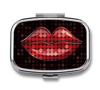 Pastillero de metal, diseño de labios rojos, organizador de medicamentos, contenedor de vitamina