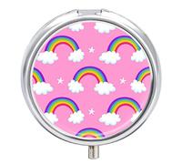 Pastillero de metal, diseño de nubes de arco iris, portátil, organizador de medicamentos, contenedor de vitamina