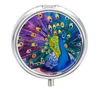 Pastillero de metal, diseño de pavo real, portátil, organizador de medicamentos, contenedor de vitamina