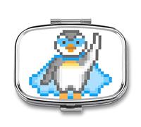 Pastillero de metal, diseño de pingüino, portátil, organizador de medicamentos