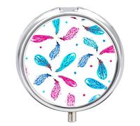 Pastillero de metal, diseño de plumas de acuarela, portátil, organizador de medicamentos, contenedor de vitamina