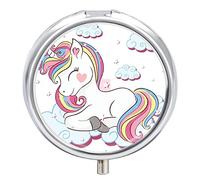 Pastillero de metal, diseño de unicornio y nubes, portátil, organizador de medicamentos, contenedor de vitamina