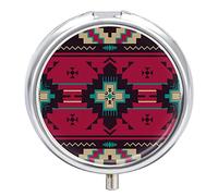 Pastillero de metal, diseño étnico azteca, portátil, organizador de medicamentos, contenedor de vitamina