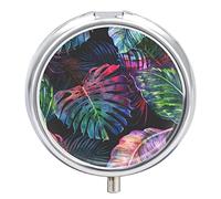 Pastillero de metal, hojas de palma, hoja de Monstera, portátil, organizador de medicamentos, contenedor de vitamina