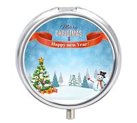 Pastillero de metal, muñeco de nieve, árbol de Navidad, paisaje de invierno, pastillero portátil, organizador de medicamentos, contenedor de vitamina