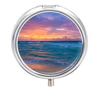 Pastillero de metal, organizador de medicamentos y vitaminas, para playa, puesta de sol