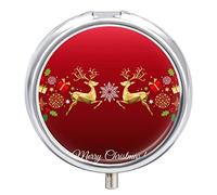 Pastillero de metal para Navidad, copo de nieve, ciervos, fondo portátil, pastillero, organizador de medicamentos, contenedor de vitamina