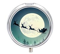 Pastillero de metal para Navidad, luna, bosque, paisaje nocturno, pastillero portátil, organizador de medicamentos, contenedor de vitamina