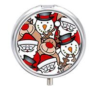 Pastillero de metal para Navidad, muñeco de nieve, ciervos, fondo portátil, pastillero, organizador de medicamentos, contenedor de vitamina