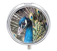 Pastillero de metal para pájaros, pavo real, portátil, organizador de medicamentos, contenedor de vitamina
