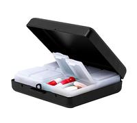 Pastillero de metal portátil cuadrado simple con 8 compartimentos (negro)