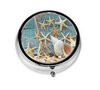 Pastillero de metatarso con estampado de estrellas de mar y conchas de playa, estuche para medicamentos de 3 compartimentos, organizador portátil