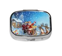 Pastillero de Navidad con 2 compartimentos, diseño de reno de Papá Noel, organizador portátil