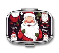 Pastillero de Navidad con 2 compartimentos, pastillero portátil con espejo para bolso de bolsillo, viaje, mini organizador de medicamentos de metal para vitaminas y aceite de pescado