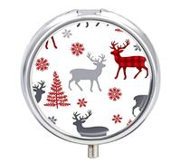 Pastillero de Navidad con diseño de árbol de ciervo y copos de nieve, 2 compartimentos, portátil, pastillero de viaje